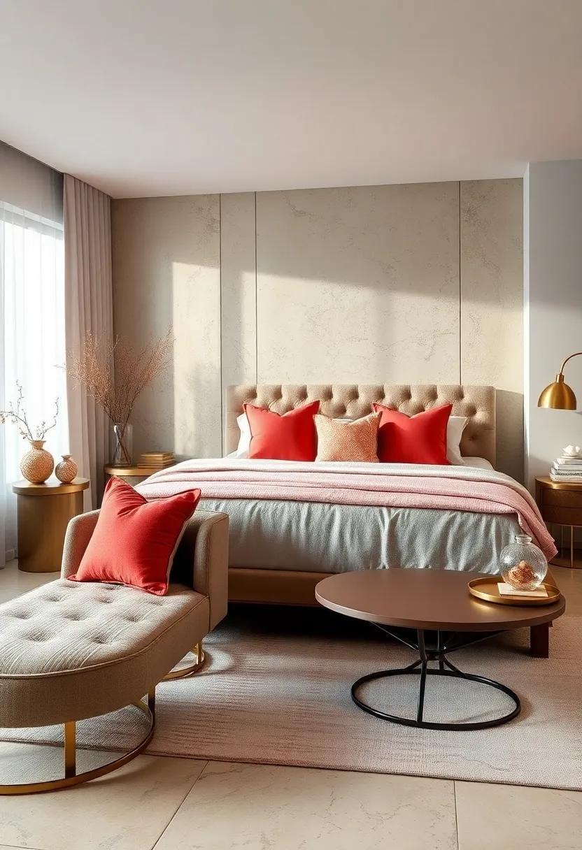 Coral Throw Pillows: Layer coral throw pillows on your bed or seating area for an inviting touch, mixing patterns and textures for visual depth