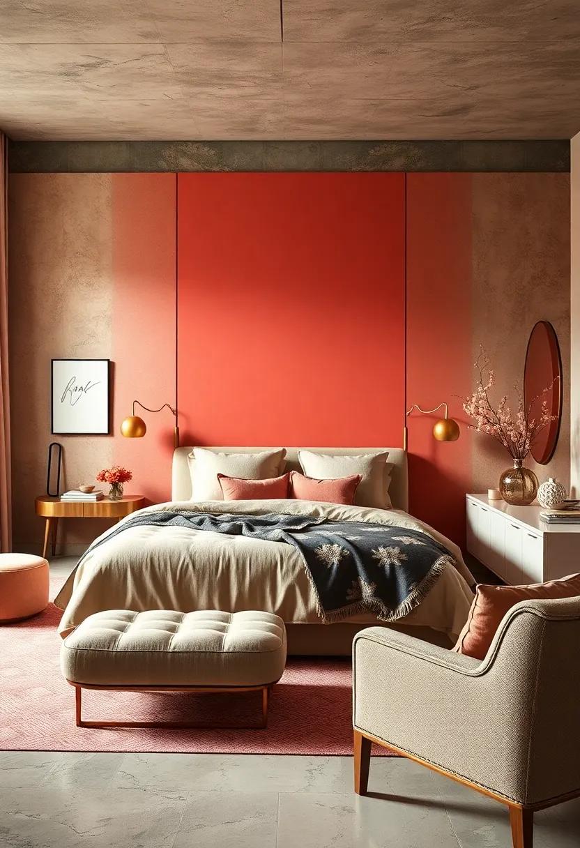 Embrace a Coral Accent Wall: Transform your bedroom by painting one wall in a vibrant coral hue, creating a bold focal point that invigorates the space