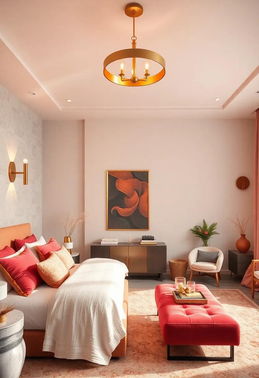 Luxurious Brass Lighting Fixtures: Replace standard light fixtures with stunning brass chandeliers or sconces that add an elegant, warm glow to your room