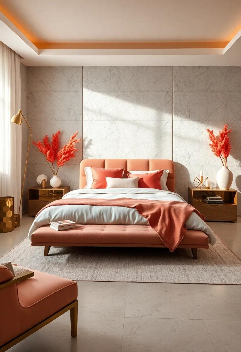 Nature-Inspired Coral Accessories: Incorporate coral-themed accessories,such as shells or coral sculptures,to create a beachy yet upscale vibe