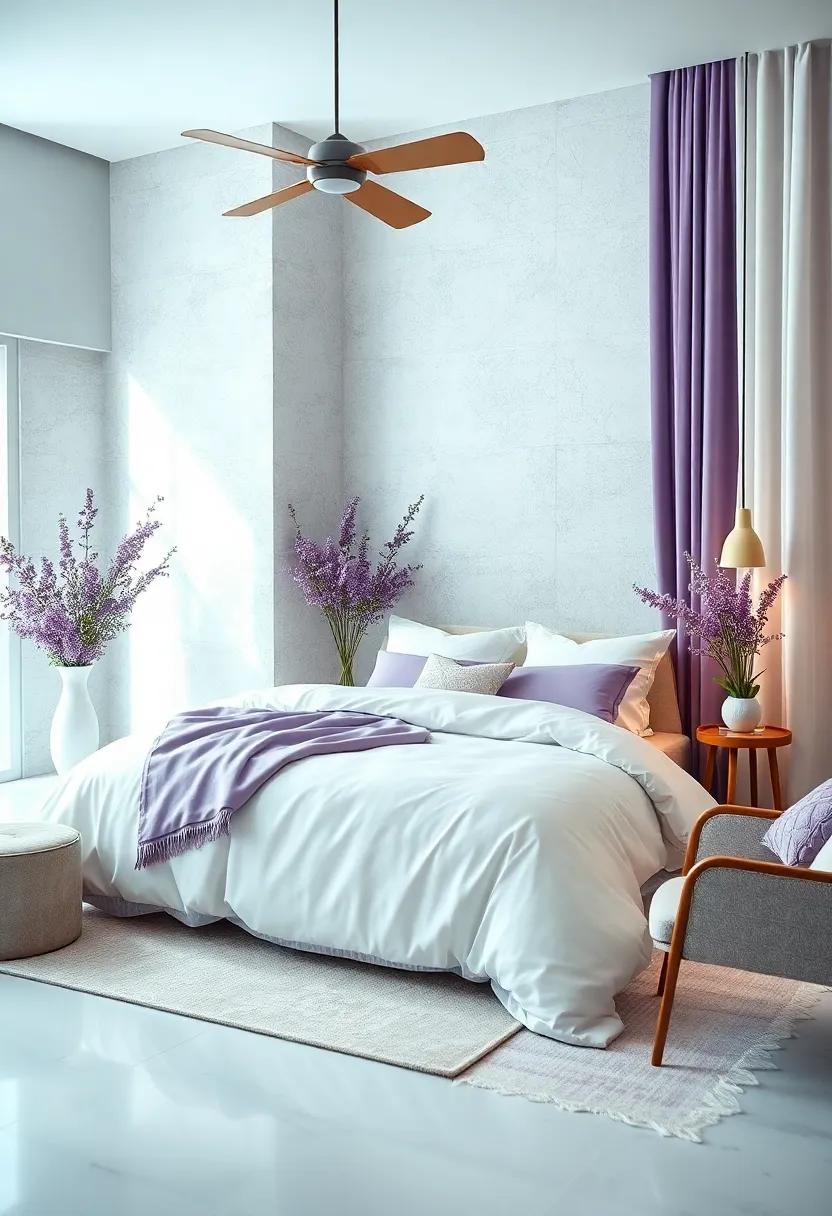 Design a Dreamy Lavender Bedspread: Opt for a luxurious lavender duvet cover paired with crisp white sheets for an inviting bedroom retreat