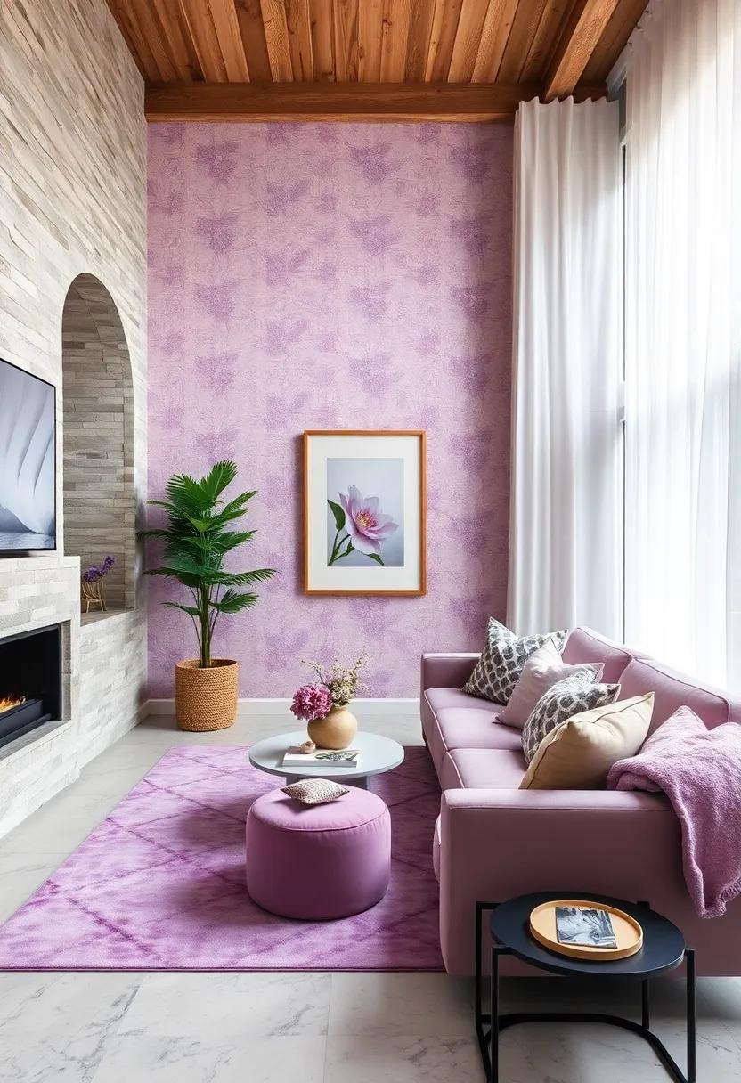 Opt for Elegant Lavender Wallpaper: Transform a room with sophisticated lavender wallpaper that adds depth and warmth to your interiors