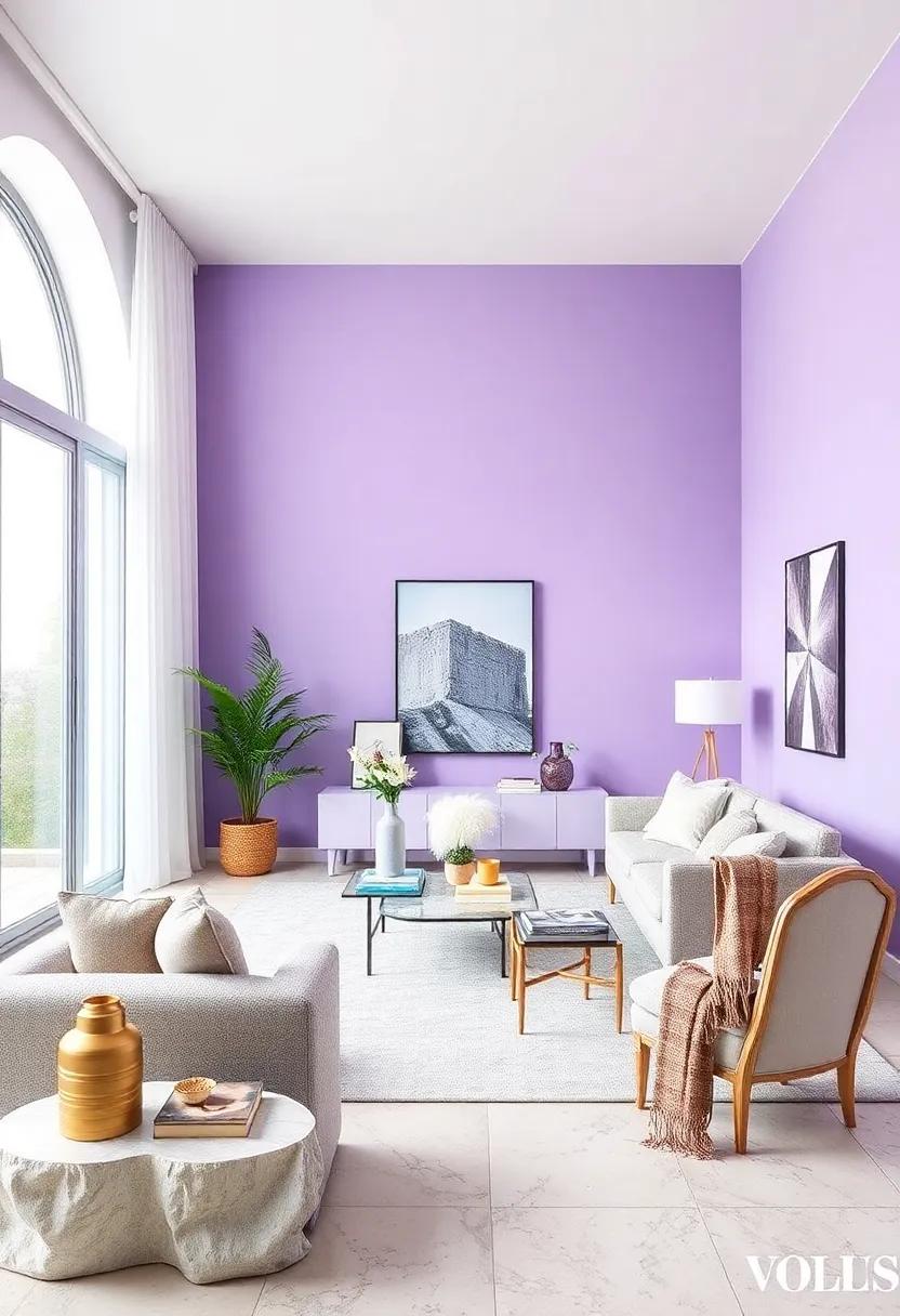 Create a Lavender Feature Wall: Paint one wall in a soft lavender hue for a striking yet calming focal point in your living area or bedroom