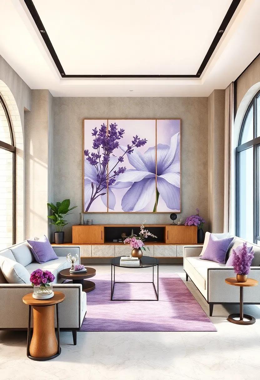 Opt for Artistic Lavender Wall Art: Showcase abstract or floral prints featuring lavender tones to create visual interest and sophistication