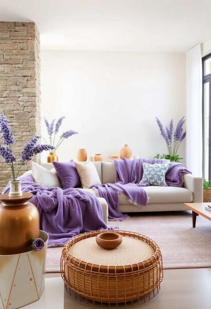 Enhance Cozy Spaces with Lavender Throws: Drape soft lavender blankets over sofas or beds to create inviting, layered decor