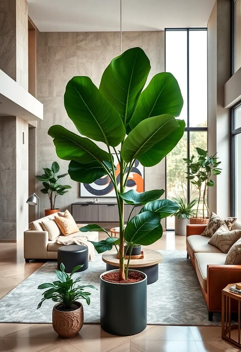 Fiddle Leaf Fig: This iconic plant brings a dramatic touch with its large,glossy leaves,making it the centerpiece of any room