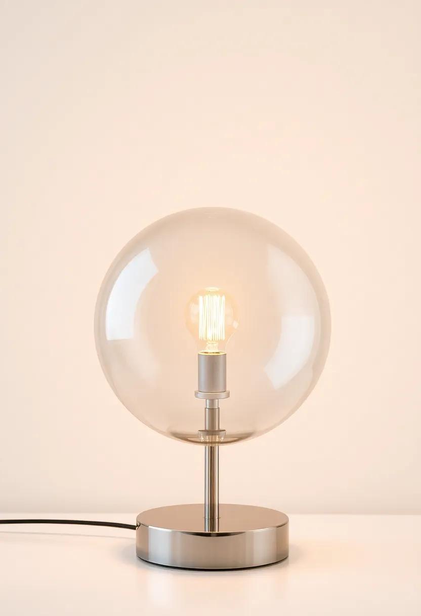 The Contemporary glass Sphere Lamp: This lamp’s transparent sphere creates an airy feel, allowing light to diffuse beautifully and enhance your space’s brightness