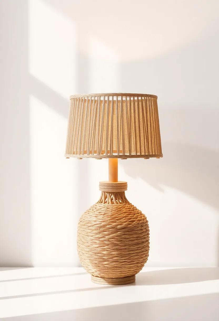 The Handcrafted Woven Lamp: Featuring natural fibers and artisanal craftsmanship, this lamp brings texture and a relaxed vibe to your living space