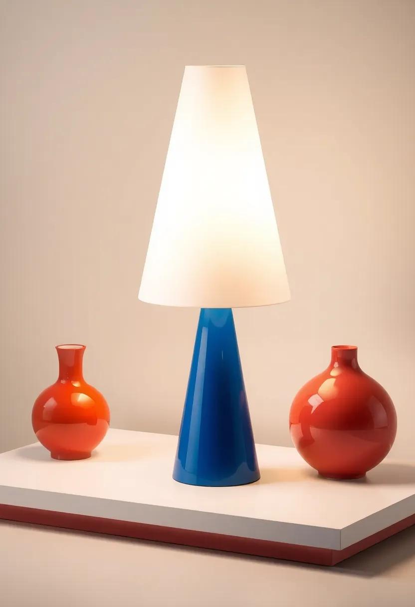 the Mid-Century Modern Cone Lamp: Characterized by its sleek lines and bold colors, this lamp echoes the aesthetics of the mid-20th century while providing soft, ambient lighting