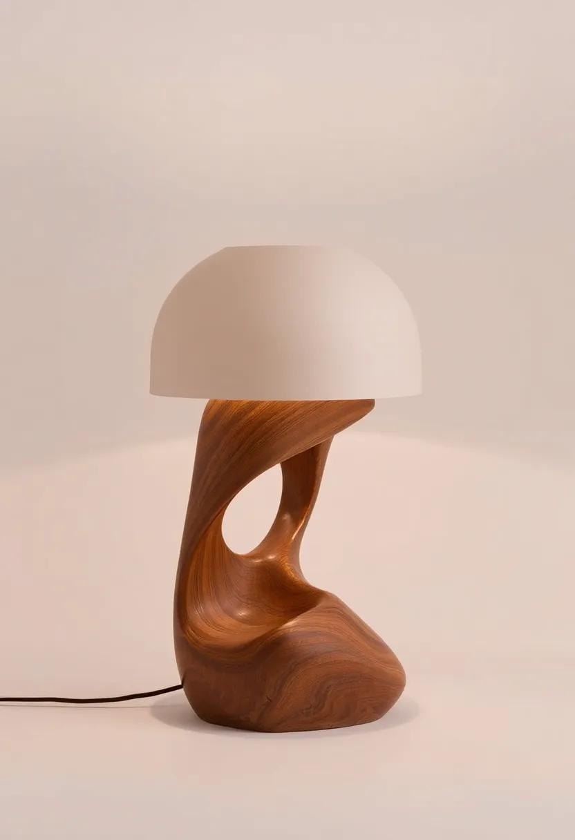 The Sculptural Wood Table Lamp: With a striking wooden base shaped like a twisted sculpture, this lamp adds an organic feel and warmth to your home decor