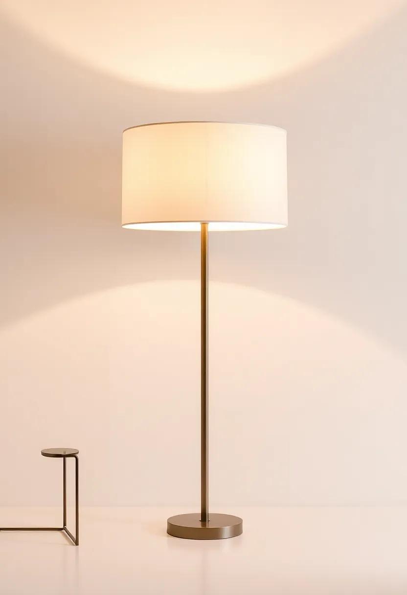 The Statement floor Lamp with Shade: Tall and majestic, this fixture features an oversized drum shade that casts a warm glow, creating a serene atmosphere