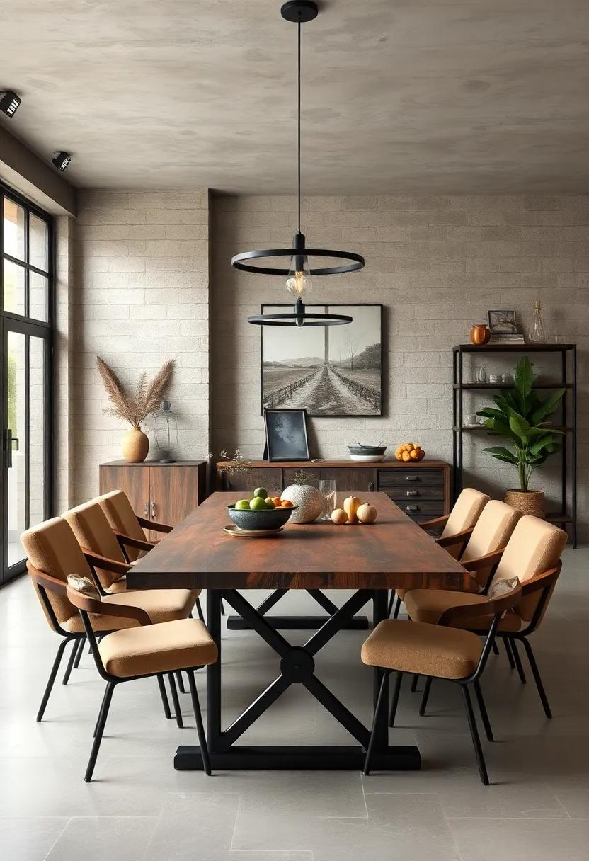 Industrial dining Table: ⁣Choose a sturdy dining table made from materials like metal or distressed wood for a rugged yet stylish⁤ centerpiece