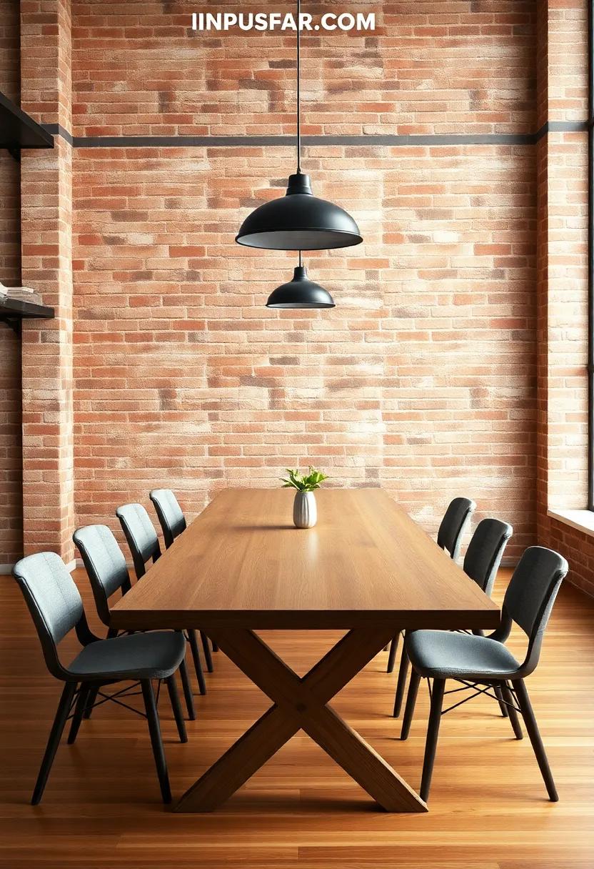 Embrace a‍ Rustic Table: ⁢Opt for a long wooden table with a distressed⁢ finish to⁣ complement the‌ rough texture of ‍exposed brick walls