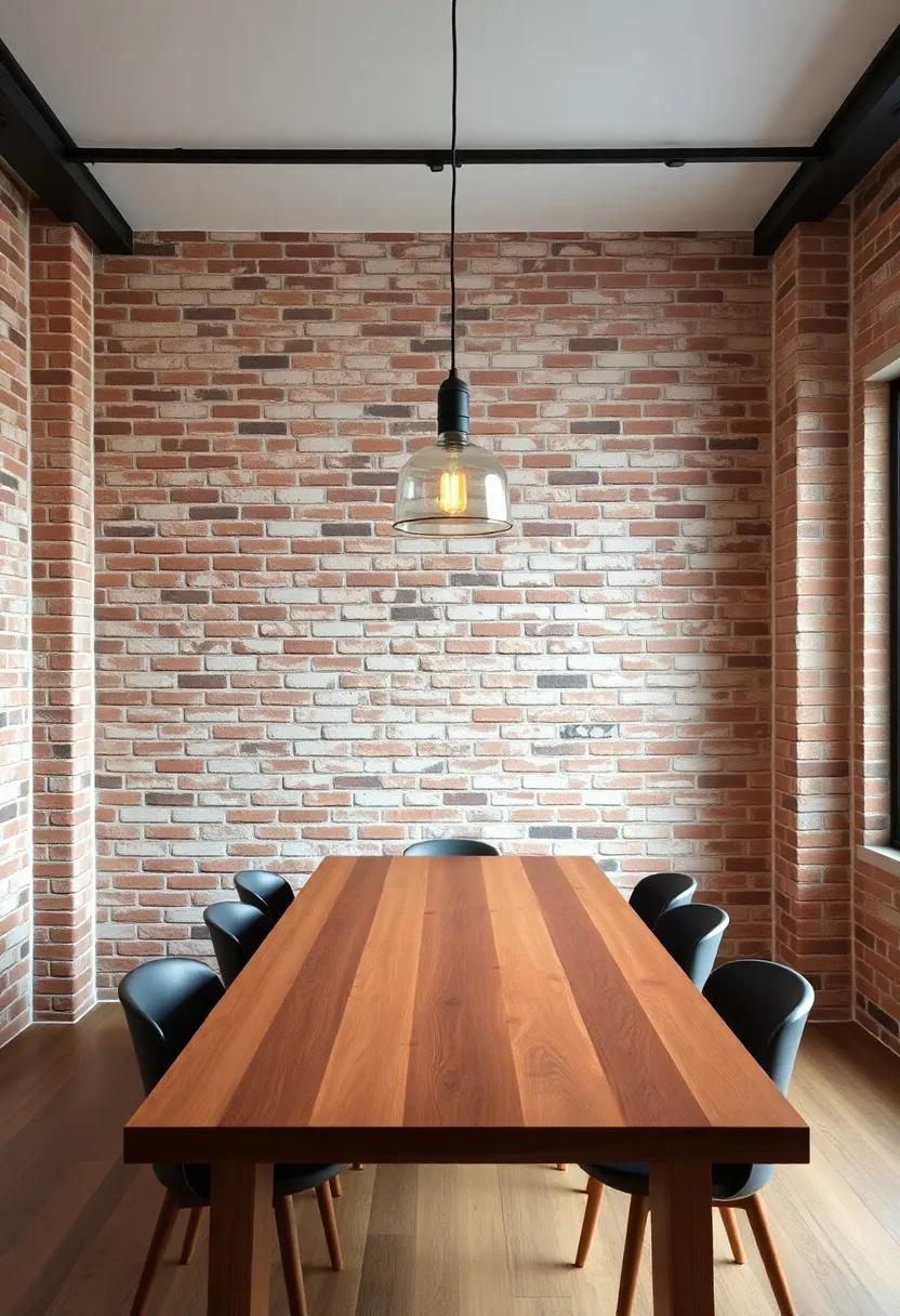 Minimalist Lighting: Hang simple, industrial-style pendant lights above the dining table for a modern‌ touch amidst the rugged backdrop