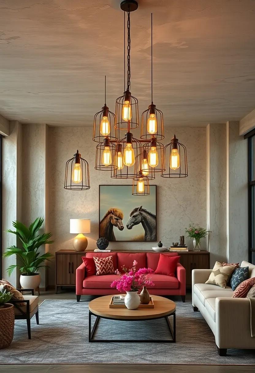 Cage Light Chandelier: Cluster several cage lights together to create a unique chandelier effect that coordinates with your ⁢décor style