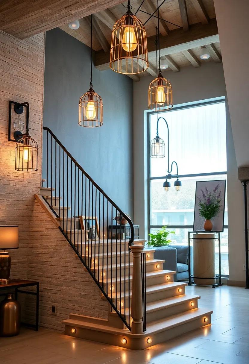 Dramatic Staircase Lighting: Illuminate your staircase with ⁤hanging cage lights to add drama and safety,​ welcoming guests as they ascend ⁣or ‌descend