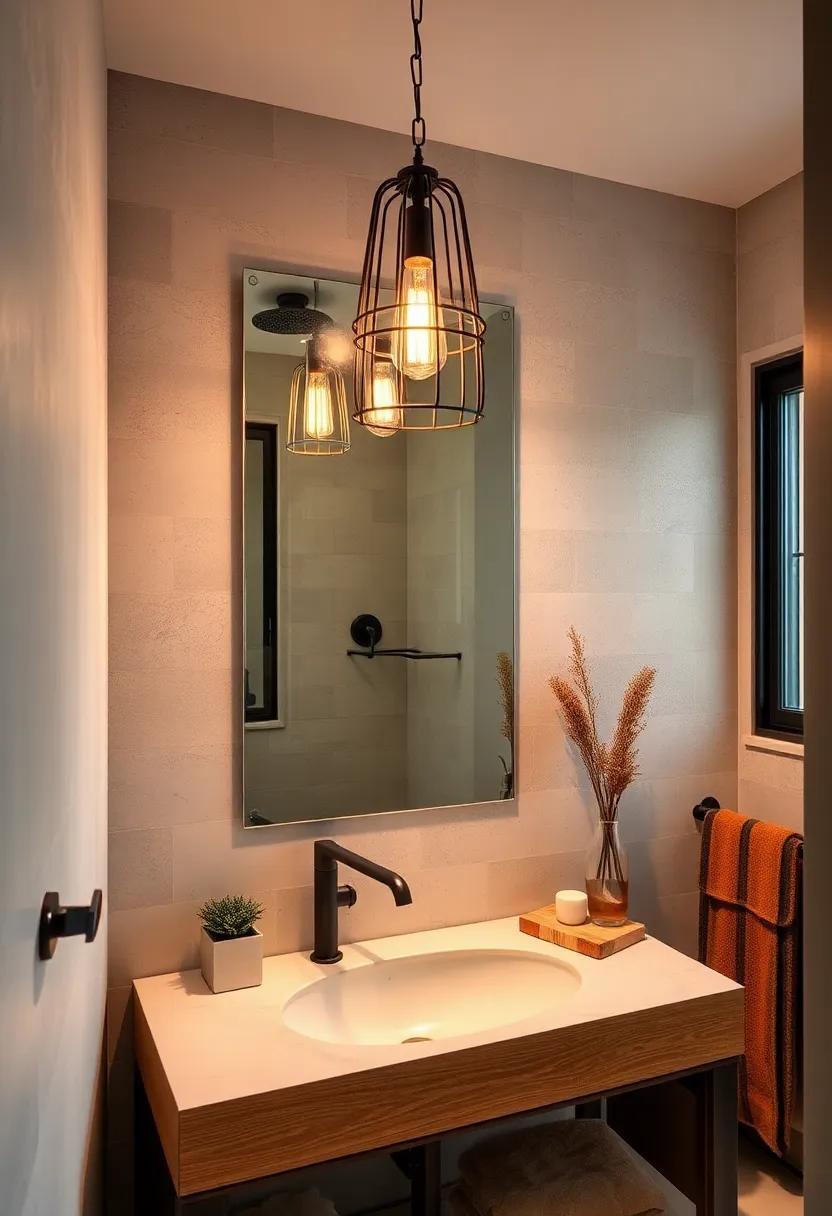Industrial Charm in the Bathroom: Install a cage light fixture over the mirror to bring a ‌rugged yet chic vibe to your ⁣bathroom space