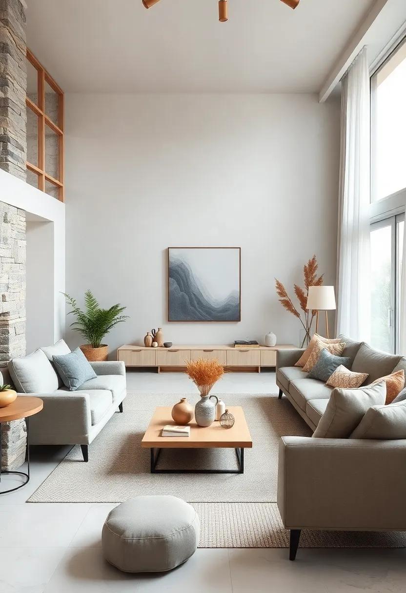 This living room features⁣ a ⁢harmonious blend​ of Kyoto-inspired decor and Scandi-chic ⁢accents, creating a unique ⁢focal ⁣point ‍amidst neutral hues