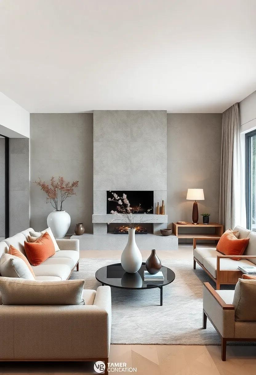 Organic⁢ shapes take center stage ‍as⁣ a sculptural​ vase adorns the mantle, bringing a‍ touch ⁣of Japanese aesthetics to a⁣ tranquil space