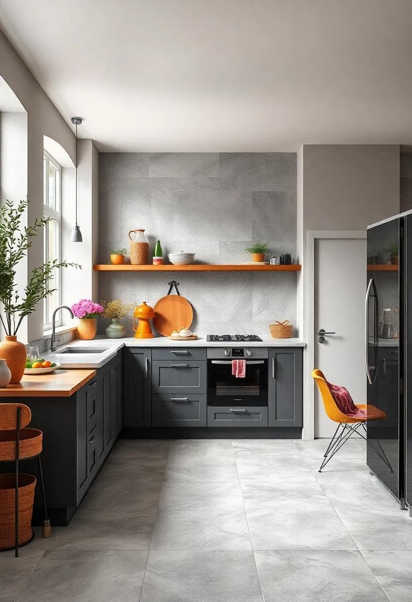 Contrasting Elements:⁢ Pairing Grey Tiles with Vibrant Kitchen Accents