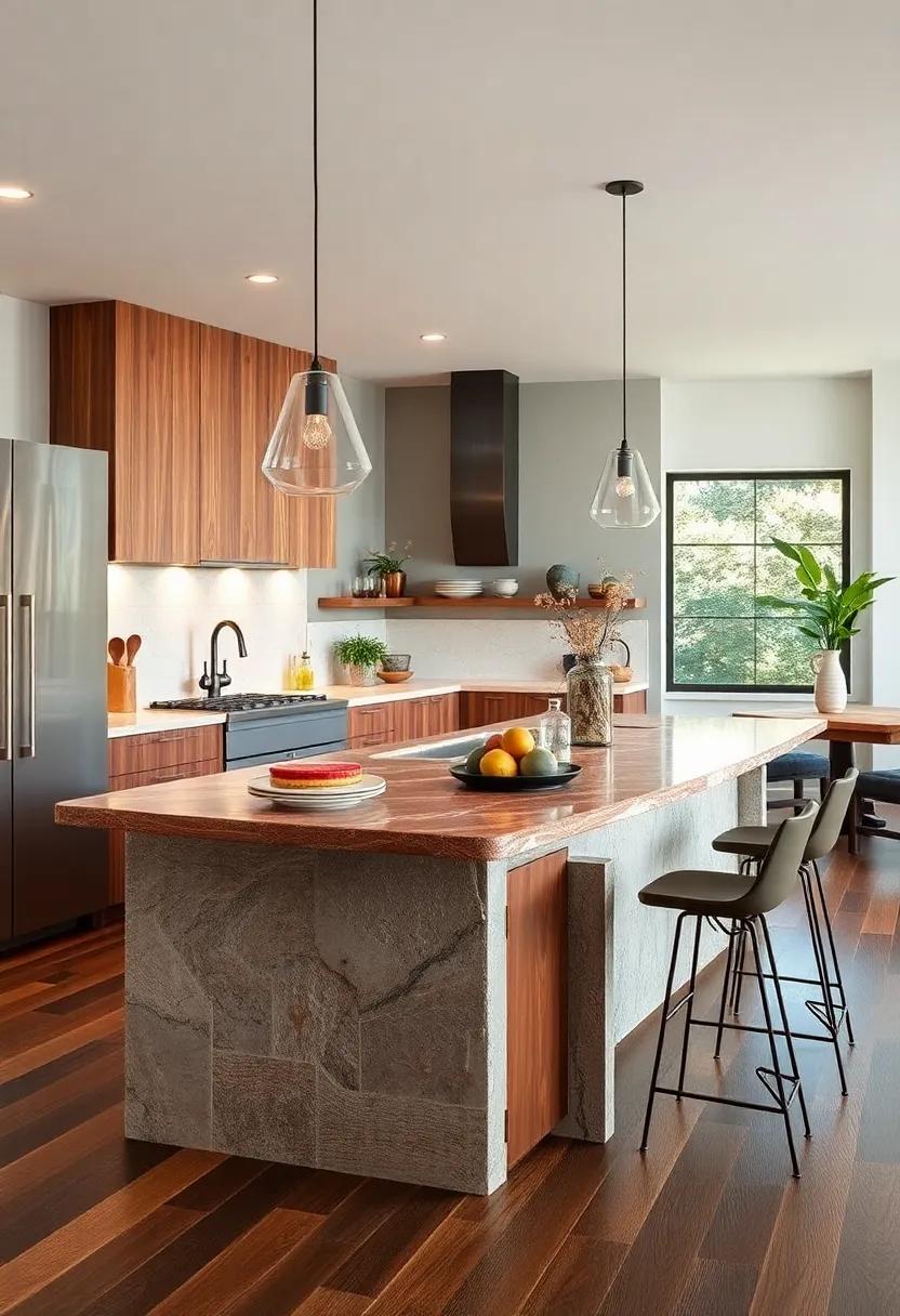 Mixed Materials Magic: Dive into unique designs that blend different materials—wood, stone, and metal—for a truly personalized kitchen island