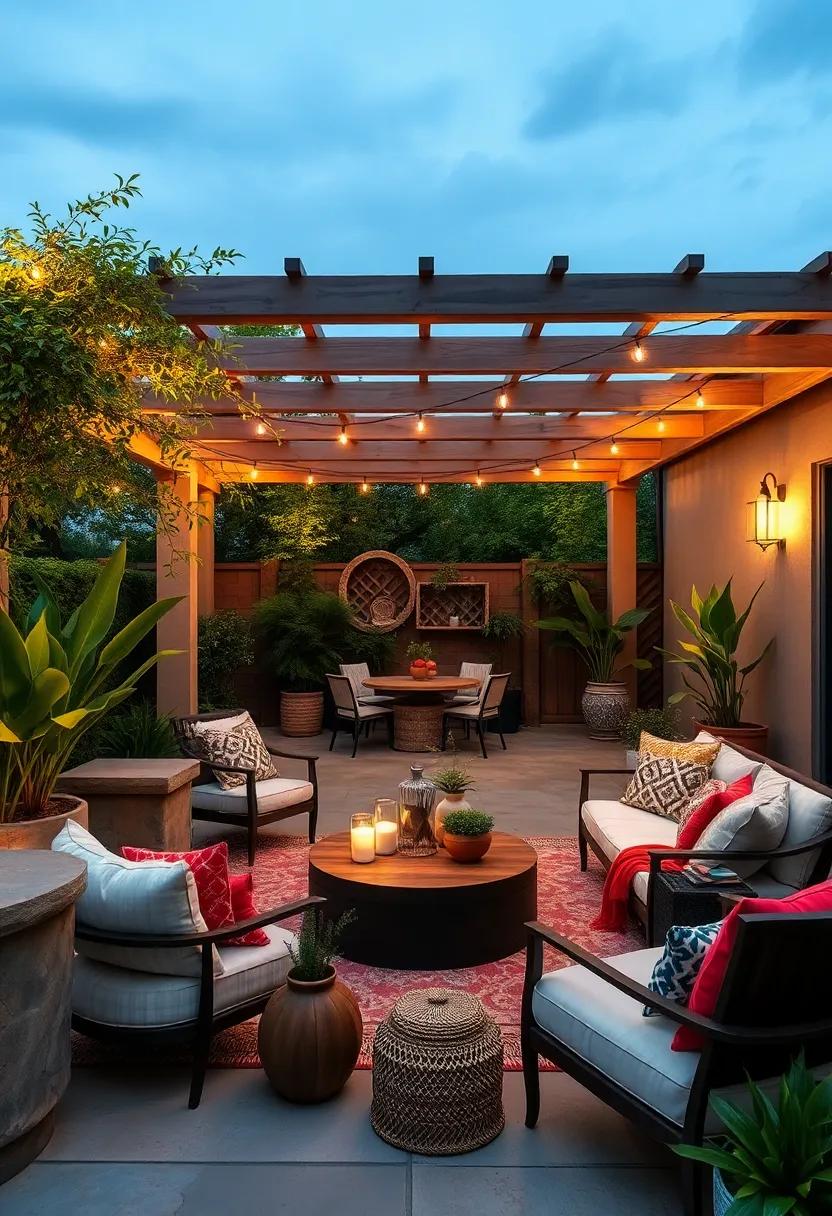 Embrace the Boho Vibe: Discover how to transform your patio into a bohemian sanctuary with colorful textiles, lush plants, and a cozy pergola draped in fairy lights
