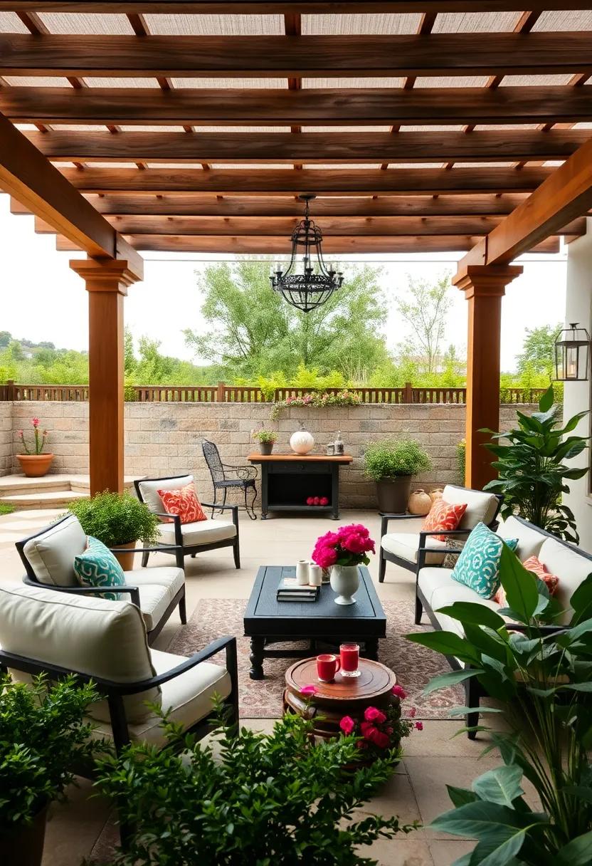 Vintage Glamour: Get inspired by vintage decor ideas paired with a classic pergola, showcasing antique furnishings and romantic accents for an enchanting outdoor atmosphere