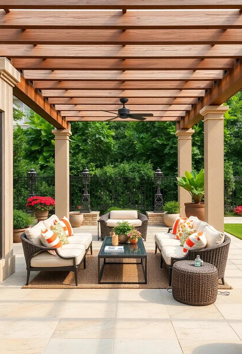 Functional Gardening: Learn how a pergola can function as both a functional and aesthetic element in a garden-themed patio, integrating planters and trellises