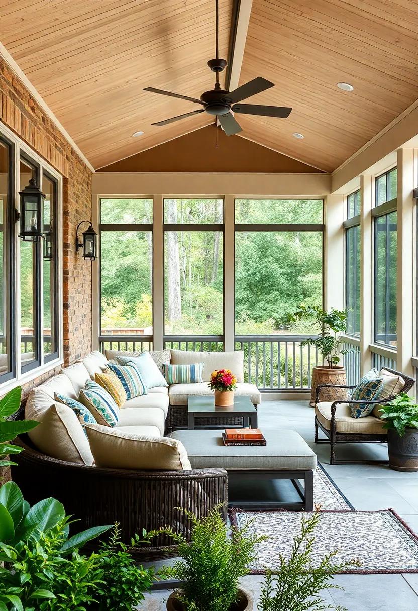 Embrace Nature: Discover how a large screened porch with a cozy sectional sofa can create a seamless transition between indoor comfort and outdoor tranquility