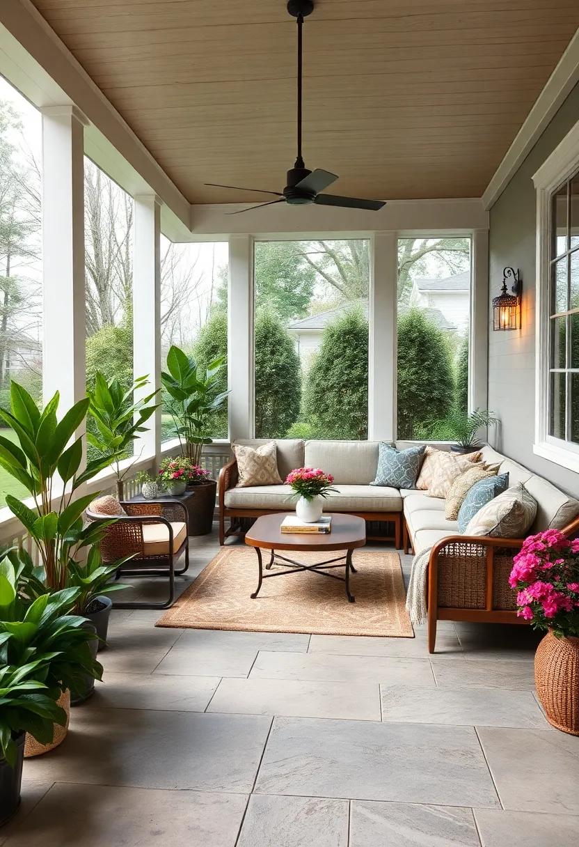 Scented Serenity: Enhance your porch experience with aromatic plants and decor, creating a soothing sensory haven around your cozy sectional