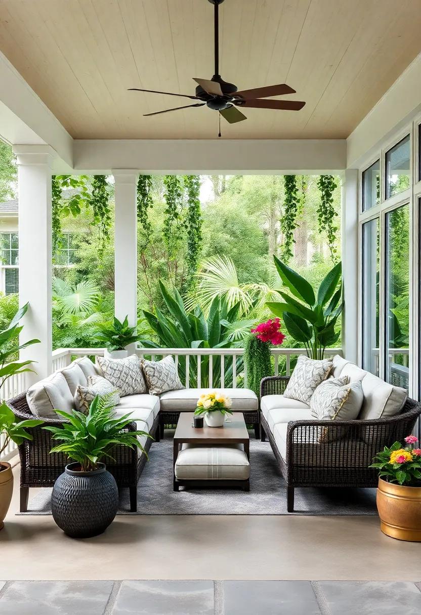 Zen Retreat: Achieve a calming ambiance with a minimalist sectional paired with Japanese-inspired decor and soothing greenery