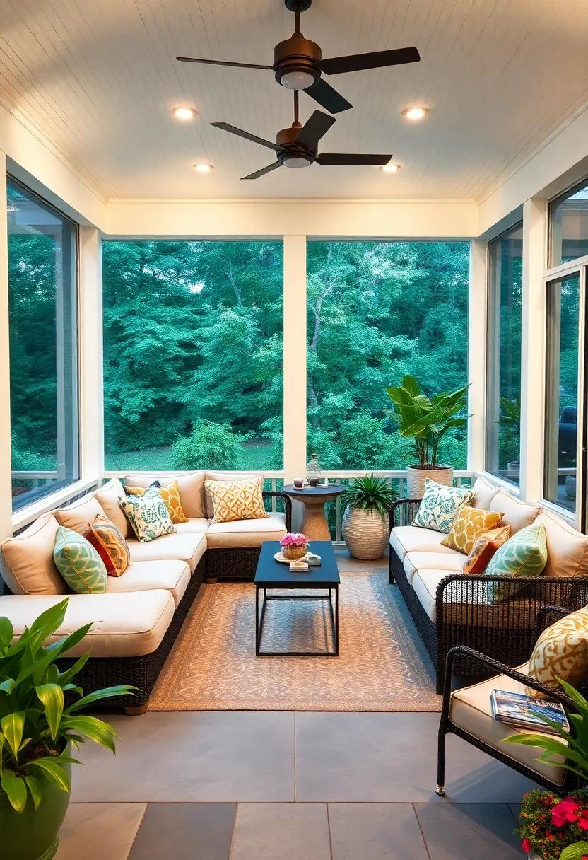 Coastal Charm: Transform your porch into a beachy retreat with light-colored sectional sofas paired with nautical decor and airy fabrics