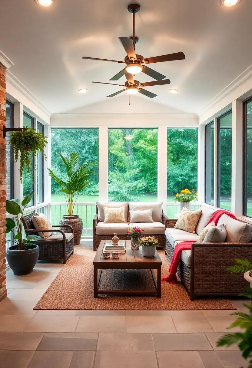 All-season Sanctuary: Create a cozy four-season porch with a sectional sofa that welcomes you year-round, complemented by heating and cooling solutions