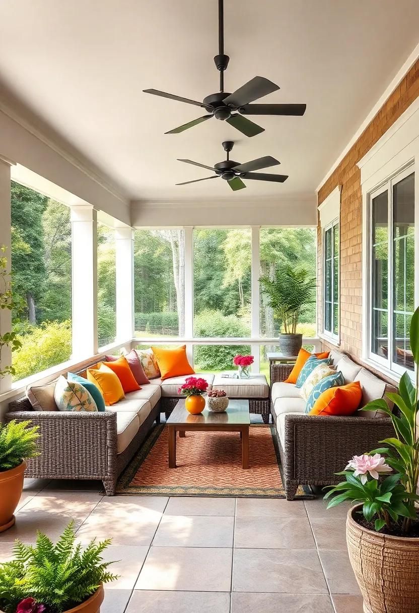 Color Block Bliss: Play with bold color blocks in your sectional design,ensuring your porch pops with vibrancy and joy