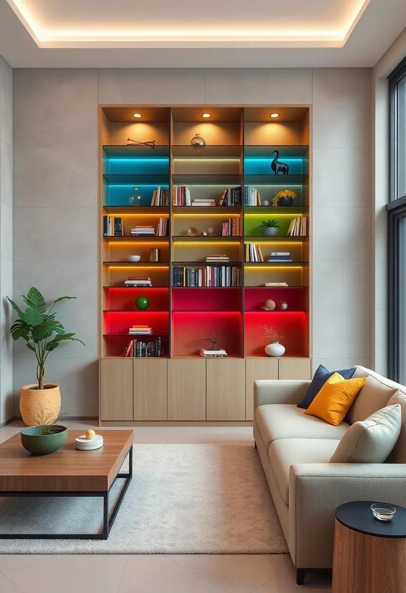 Showcase your personality with a bespoke bookcase featuring colorful glass shelves, allowing you to arrange your collection in eye-catching patterns