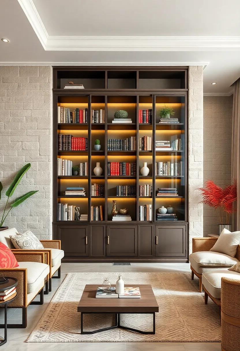 Curate a storybook ambiance with a classic library-style bookcase featuring glass doors and shelves, perfect for protecting your cherished volumes