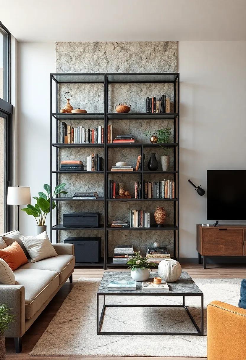 Elevate your space with an industrial-inspired bookcase where metal frames meet glass shelves, offering a trendy yet rugged aesthetic