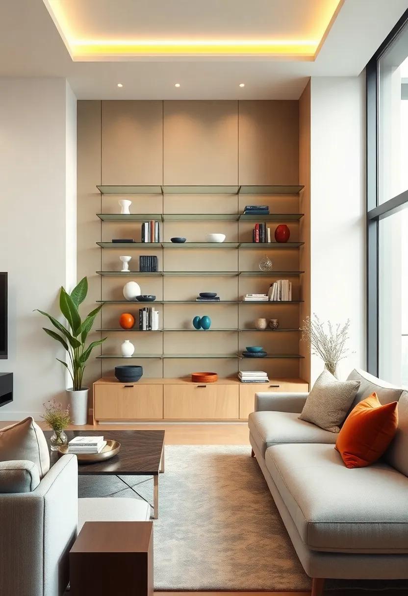 Opt for a sleek, modern design with a floating glass shelf bookcase that creates an airy vibe and draws attention to the items you display
