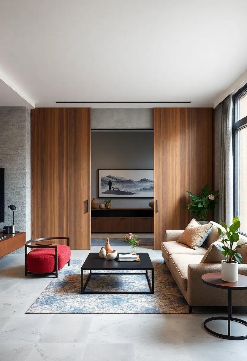 Open Shelving Units: Choose sliding doors that incorporate open shelving, allowing you to display decor while dividing the room with style and functionality