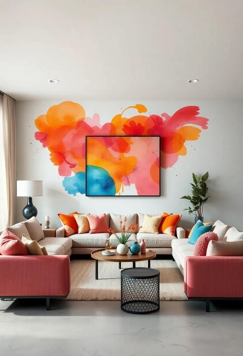 Abstract Splashes: ‌Infuse‍ your living room with color and energy using abstract watercolor designs that ‌create a vibrant ⁣focal point