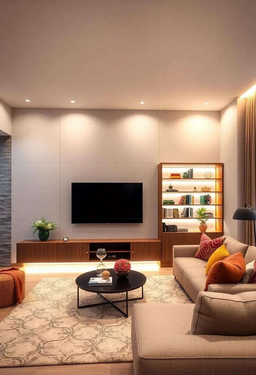 Cozy Nook: Design a reading nook adjacent to your TV wall, blending soft LED lighting within bookshelves to create a welcoming atmosphere for relaxation