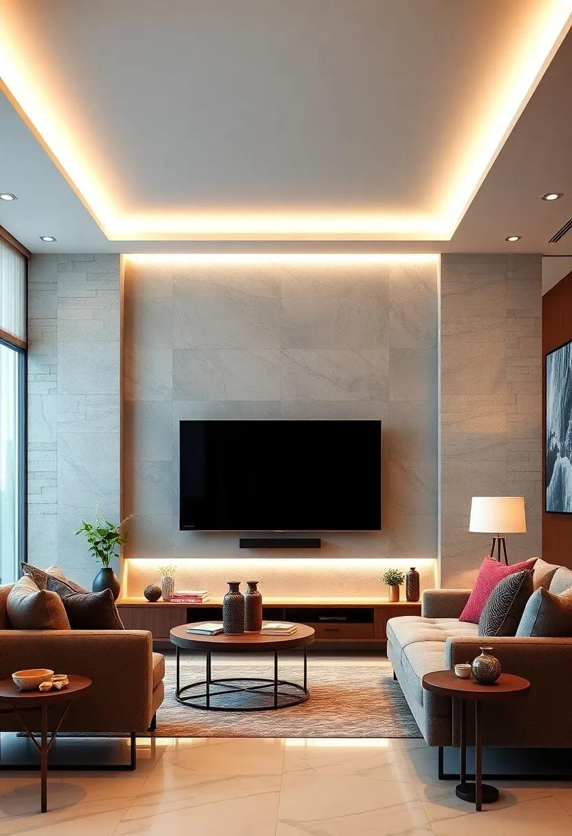 Floor-to-Ceiling Elegance: Use a dramatic floor-to-ceiling built-in unit around your TV to create a focal point, enhanced by LED lights that highlight the craftsmanship