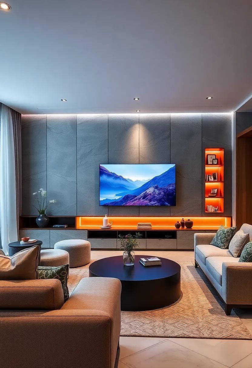 Personal Touch: Integrate personal memorabilia or travel souvenirs in your TV wall design, with LED backlights that highlight your unique tastes and stories
