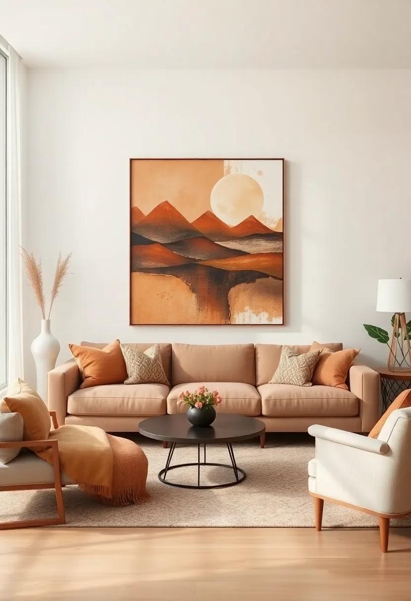 Statement Artwork: Hang large-scale pieces featuring earthy landscapes or ‍abstract designs⁤ in‍ warm tones to ⁤serve⁤ as ⁢focal⁤ points and ‌conversation starters