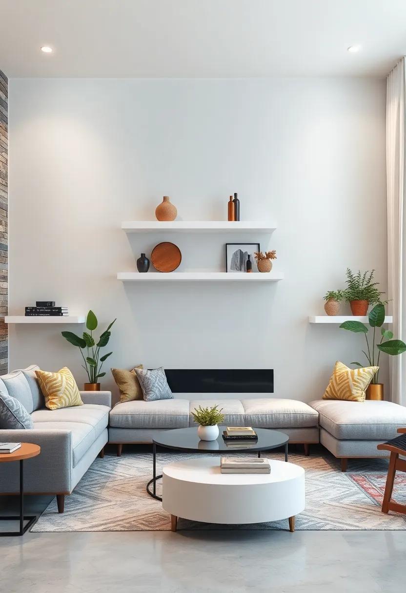 Wall mural Backdrop: Consider painting or wallpapering the wall behind your shelves to add intrigue and depth to your display