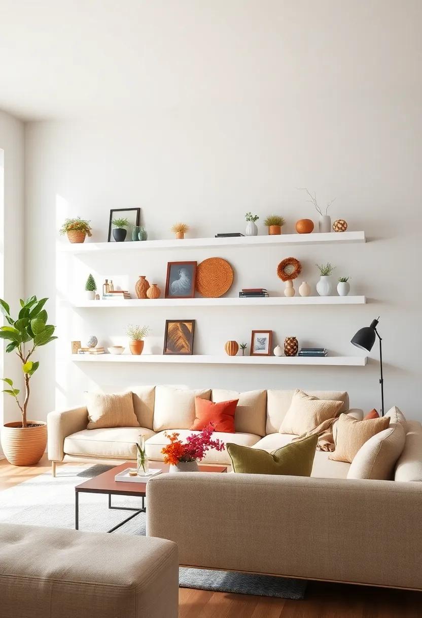 Seasonal Decor: Swap out decorations seasonally, using your shelves to reflect the changing vibes of autumn, winter, spring, and summer