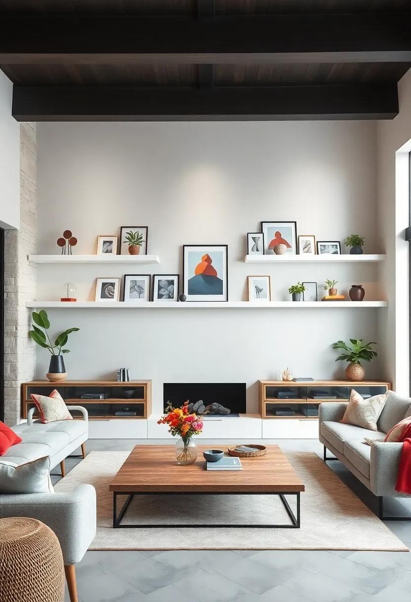 Art Display: Use your floating shelves as a gallery to showcase framed artwork or prints in varying sizes for a dynamic look