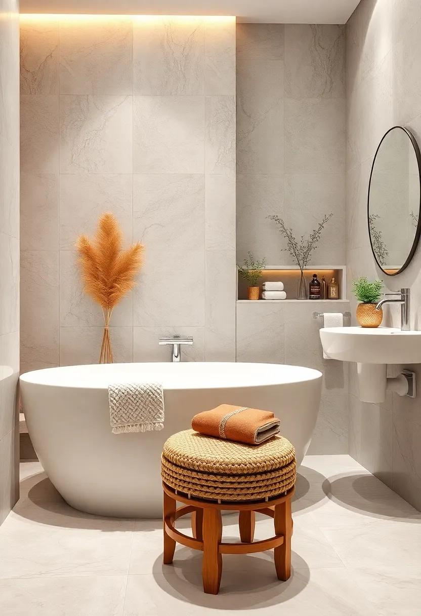 Stylish⁤ Bathroom Stool: Add a decorative stool that provides both seating and a charming accent to your ‍bathroom decor