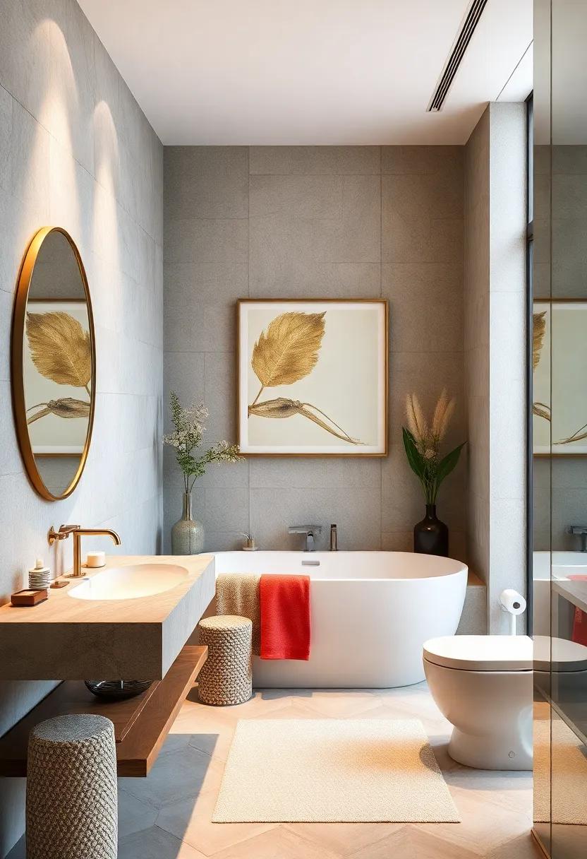 Unique Art ​Displays: Incorporate framed art pieces or sculptural elements that resonate with your personal style, making your bathroom a miniature gallery