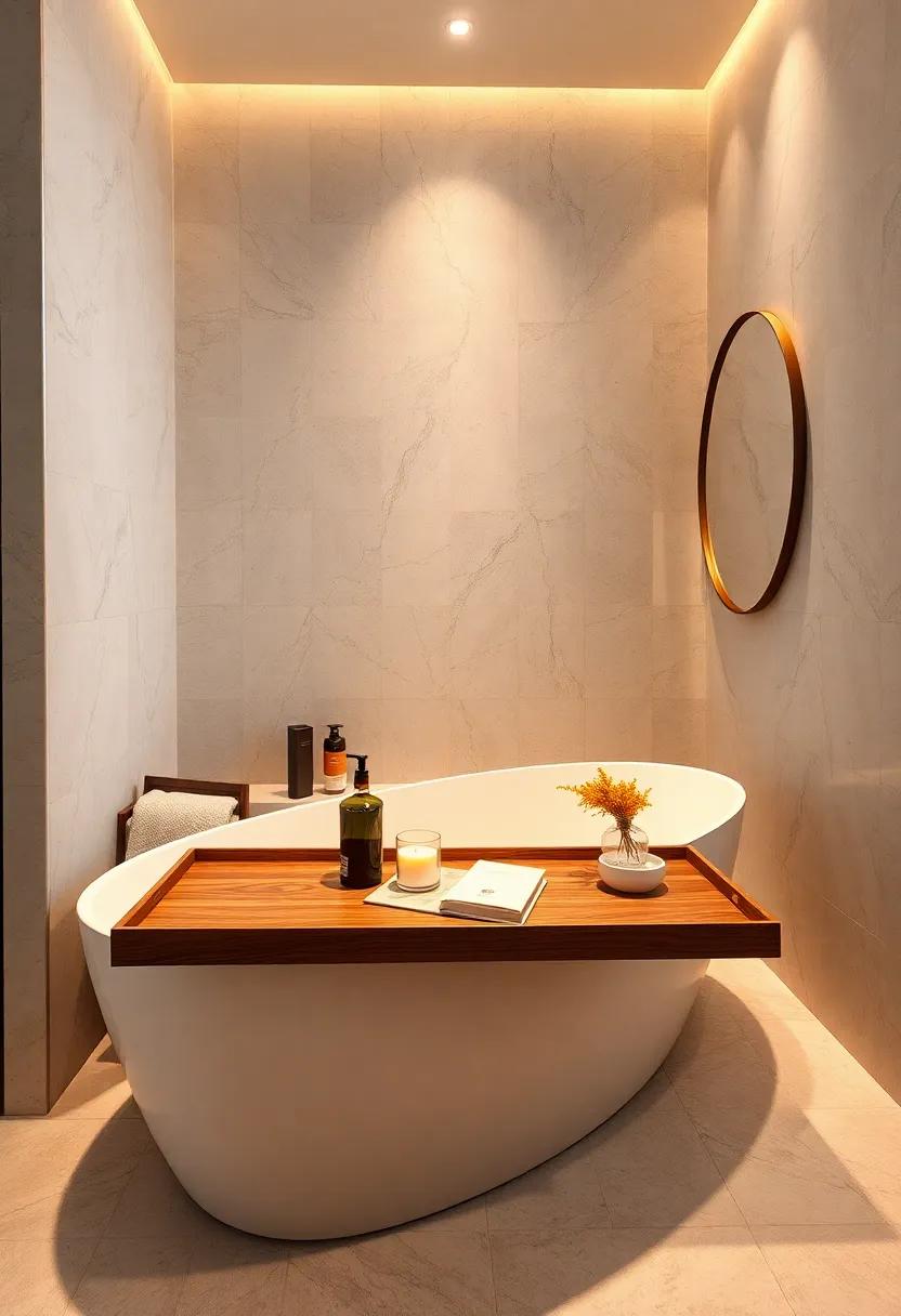Luxurious Bathtub Tray: Enhance your soaking experience with​ a wooden or marble bath tray to hold candles, a book, or a glass of wine
